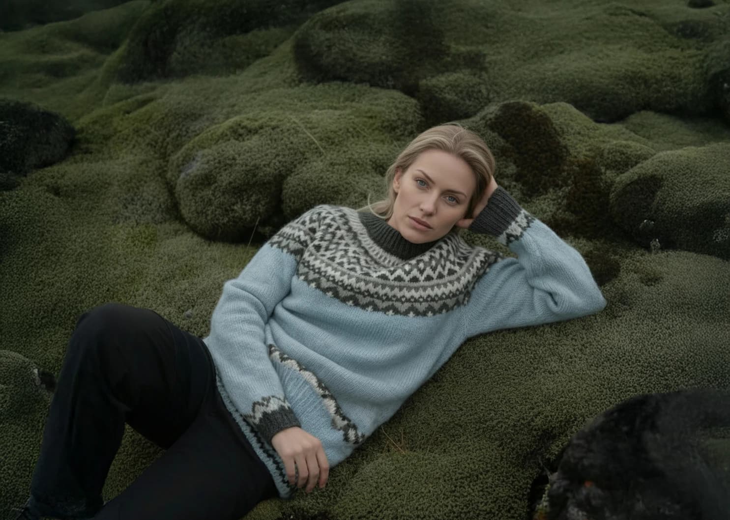 Person wearing lopapeysa in Iceland