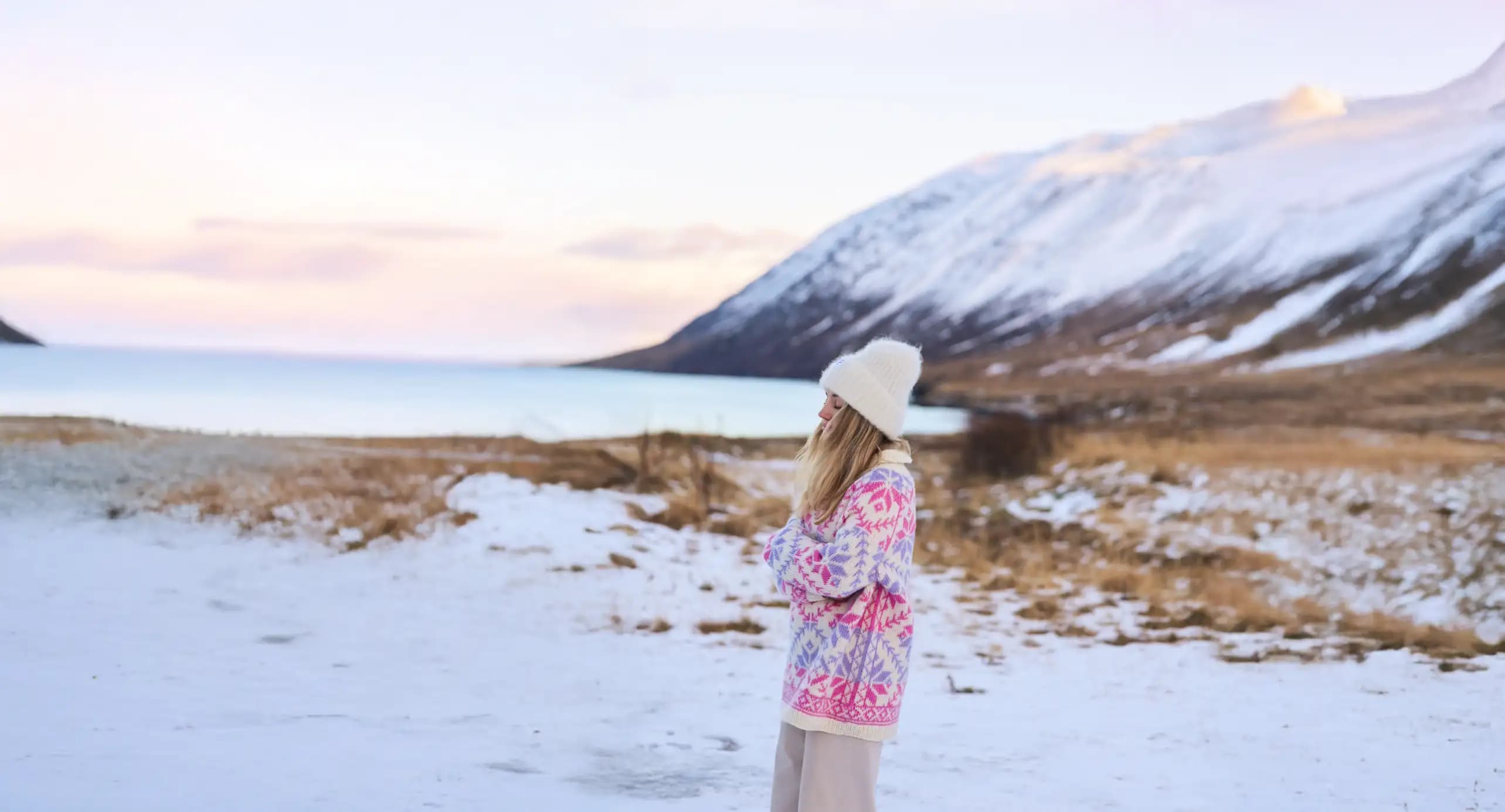 Traditional Icelandic wool sweater at Langjokull glacier